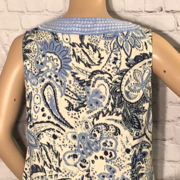 Carole Little Blue Paisley Sleeveless Top Linen L - Picture 7 of 10